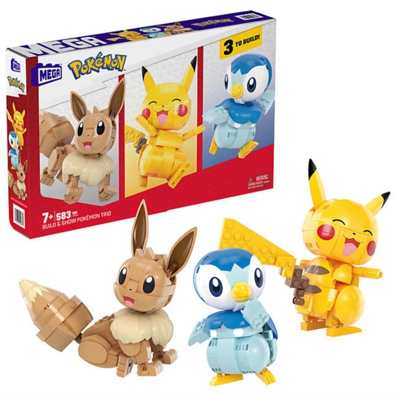 Pokemon Mega Construx Trio, 583-Piece Building Set, Pikachu  Pokemon Mega Construx Build & Show Trio 583pc Building Toy Pikachu Eevee Piplup
